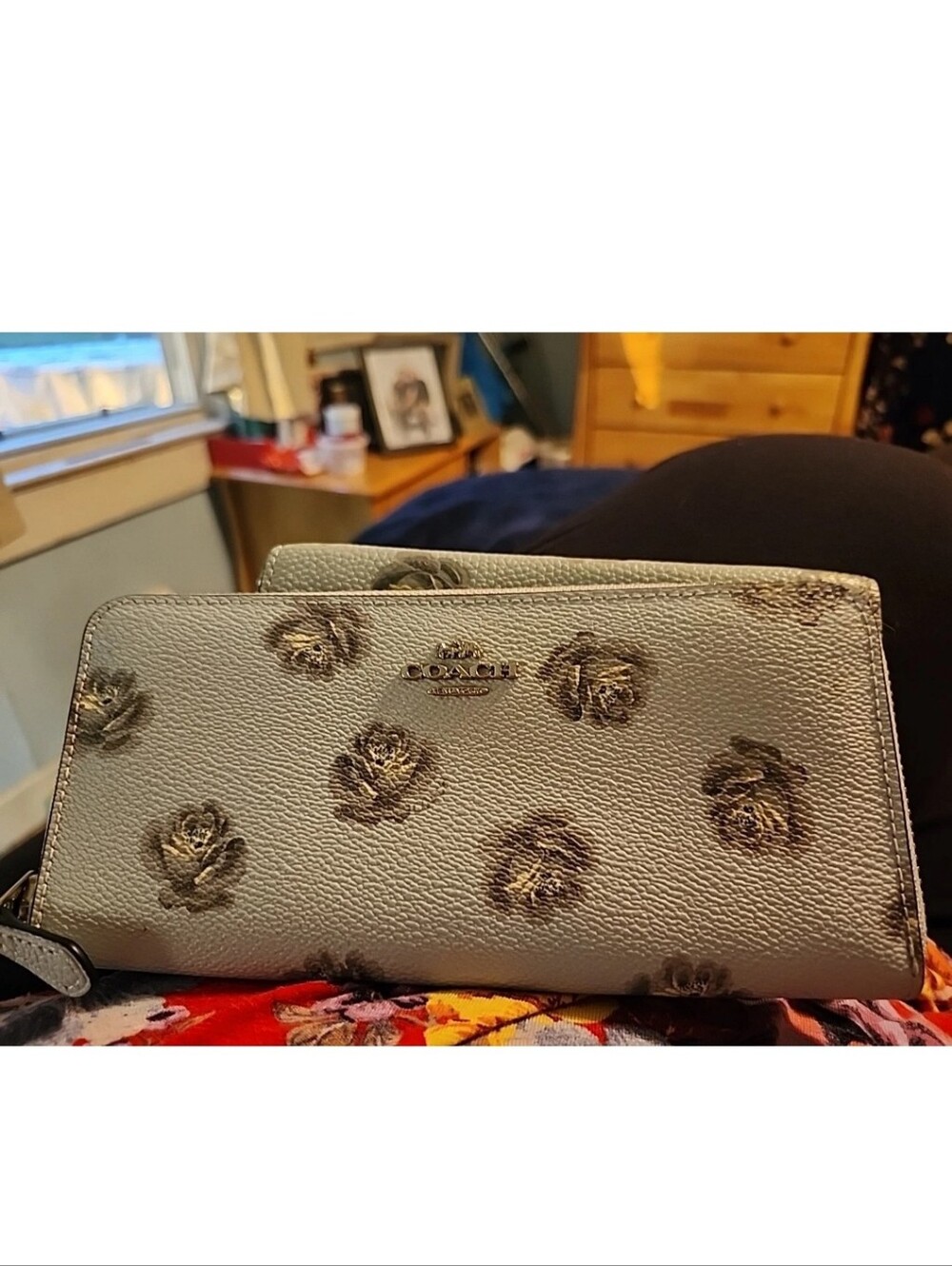Coach Floral Embossed Zip Wallet - Light Gray